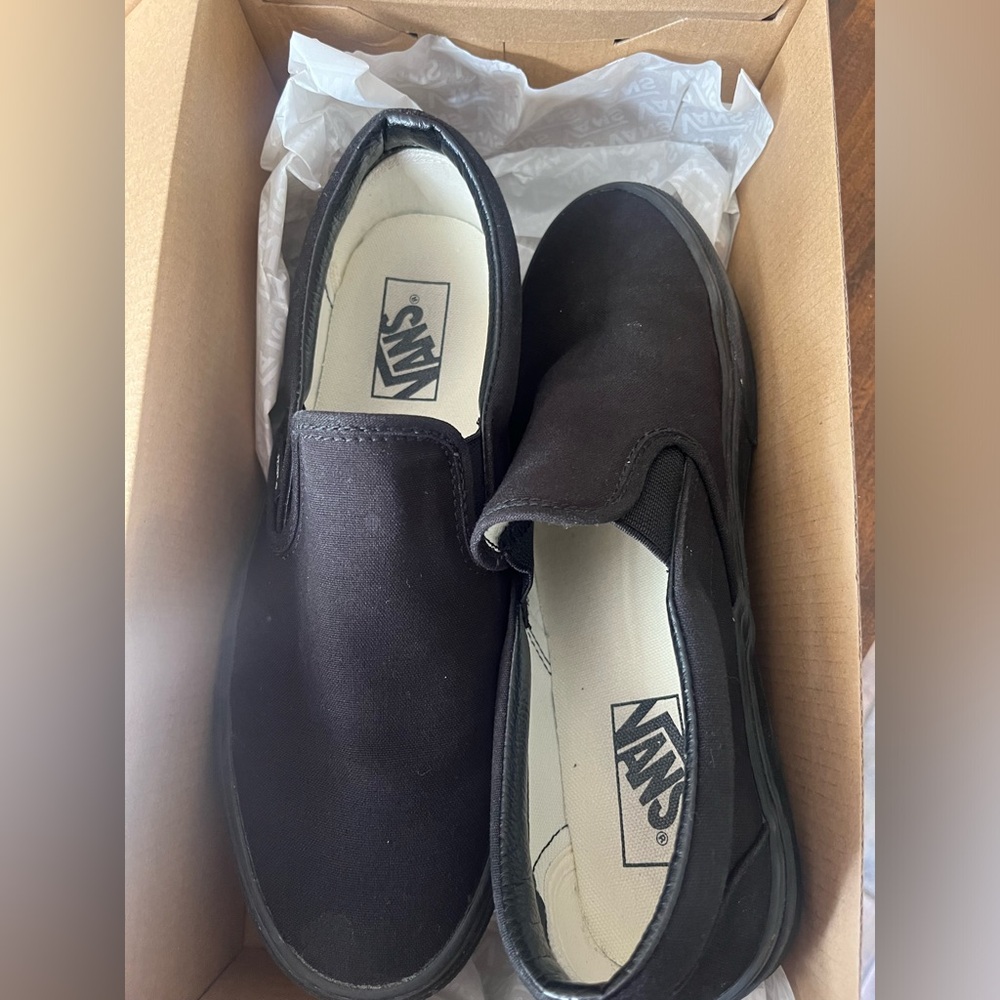 Vans size 8 black slip on shoes